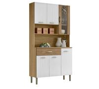 Buffet 6 Portes 1 Tiroir 7 Niches Chêne et Blanc Ecru L 90 H 173.5 P 36.3 cm - L 90 x l 36.3 x H 173.5 cm