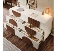 Buffet 6 tiroirs AESVAR design courbe 121 x 41 x 71 cm bois blanc et marron chocolat