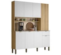 Buffet 8 Portes 1 Tiroir 18 Niches Chêne et Blanc Gaufré L 161 H 200 P 38.8 cm - L 161 x l 38.8 x H 200 cm