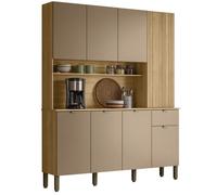 Buffet 8 Portes 1 Tiroir 18 Niches Chêne et Gris Taupe L 161 H 200 P 38.8 cm - L 161 x l 38.8 x H 200 cm