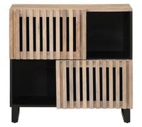 Buffet 80x34x75 cm Bois de Manguier Massif et Acier Industriel, 4 Portes | Design industriel, rangement polyvalent, bois tropical durable, entretien aisé, fixation murale fournie