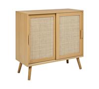 Beliani Buffet à 2 Portes Particules Bois et Rotin Clair avec Etagère Rangement Hodgen