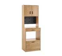 Buffet à Tiroir, Panneau Perforé et Niche à Micro-Ondes Style Chêne Vintage