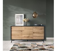 Buffet à trois portes - BOULIA - 154 cm - noir/chêne Evoke motif à chevrons