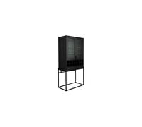 Buffet à vin en chêne noir, 2 portes vitrées, 14 compartiments à bouteilles, 1 tiroir, structure en métal - Zuiver, Travis - 89x47x181 cm