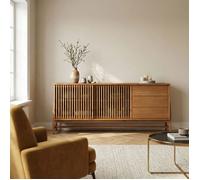 Buffet ADAMO L 175 cm en Bois Massif Couleur Chêne avec 2 Portes Coulissantes, 3 Tiroirs, Design Chaleureux à Lamelles