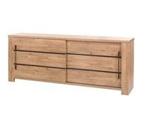 Buffet ALTOBUY CARVIK 2 portes coulissantes aspect chêne naturel et noir mat 230x48x89cm Marron