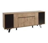 Buffet ALTOBUY SÉLÈNE 4 portes 1 tiroir aspect chêne miel et noir mat 220x50x89cm Marron