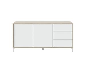 Buffet AMAYA 2 portes et 3 tiroirs L154cm - Blanc et Bois