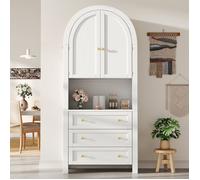 Buffet arche Haut, Meuble de rangement avec 2 Portes et 3 Tiroirs, étagères en arc blanc avec zone d'exposition ouverte,70x35x180 cm