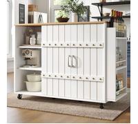 Buffet ,Armoire de cuisine,2 Portes 3 Tiroirs,Plan de Travail,Porte-Serviettes ,Desserte Chariot à Roulettes ,110x42x90cm,Blanc