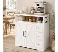 Buffet,Armoire de Cuisine avec 2 Portes et 3 Tiroirs,Armoire Multifonction Buffet avec Etagères Ouvertes,Blanc,Pour Salon,Cuisine