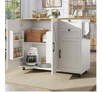 Buffet Armoire de Cuisine,Îlot de Cuisine Moderne,Chariot de Service,3 Portes 2 Tiroirs,Plan de Travail,Porte-Serviettes,Blanc