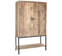 Buffet, armoire de rangement en bois sculpté coloris naturel avec pieds en métal noir - Longueur 110 x Profondeur 45 x Hauteur 190 cm --