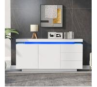 Buffet Armoire de Salon Moderne Armoire d'appoint sur Pied Commode Buffet Haut Meuble 2 Portes 3 Tiroirs 140x35x72.5 Blanc