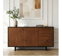 Buffet ARTO L 135 cm 2 Portes et 3 Tiroirs en Bois Massif avec Étagère Réglable, Design Moderne Sans Poignées