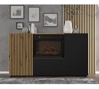 Buffet Auris 148.8x42x82h cm salon avec cheminée en chêne.