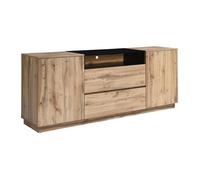 Buffet avec 2 portes, 2 tiroirs et 1 niche - Naturel clair et Noir - CEMILINA