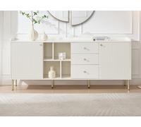 Buffet avec 2 portes, 3 tiroirs et 4 niches - Blanc et doré - LUNAOR