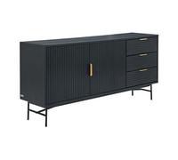 Vente-unique - Buffet avec 2 Portes et 3 tiroirs placage chêne et métal - Noir et Doré - SIRIOLA