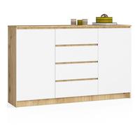 Buffet avec 2 Portes et 4 Tiroirs Chêne Artisan/Blanc - Commode Style Contemporain - 160 x 40 x 99 cm