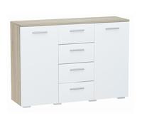 Buffet avec 2 Portes et 4 Tiroirs Chêne Sonoma/Blanc - Commode Style Contemporain - 120 x 35 x 84,5 cm