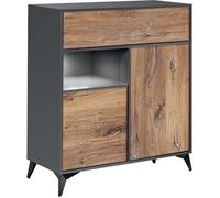 Buffet avec 3 portes Orvieto Komodee - LEDs blanches - Chene Bijoux & Anthracite - Facades en Mat - 100x114x40 cm