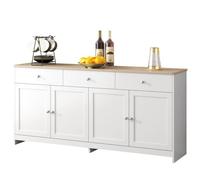 Buffet avec 3 Tiroir et 4 Portes,Buffet en Bois Blanc,Buffet bahut,Buffet de salon,Armoire de cuisine,Meuble de Rangement,Commode