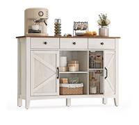 Buffet avec 3 Tiroirs, avec Portes, Étagère Réglable, Style Campagne, 40 x 114,5 x 80 cm, Blanc Rustique et Marron Miel