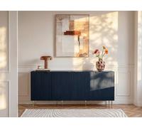 Buffet avec 4 portes en MDF et acier - Bleu et doré - YESINIA
