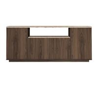 Buffet avec 4 portes et 1 étagère - Naturel foncé et effet travertin beige - LOTULA