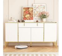 Buffet avec 4 Portes et 1 Tiroir pour Salon, Armoire Base de Salon Sculpté avec Pied Doré, 160x40x80, Blanc