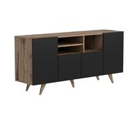 Vente-unique - Buffet avec 4 Portes et 3 niches - Noir et Naturel - MOSTIA