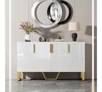 Buffet Avec 4 Portes, Meuble Chambre Adulte Avec Séparateurs Buffet Blanc Brillant, Blanc