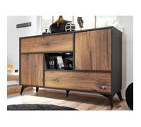Buffet avec 4 portes Orvieto Komodee - LEDs blanches - Chene Bijoux & Anthracite - Facades en Mat - 150x89x40 cm