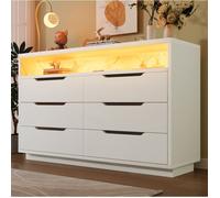 Buffet avec 6 Tiroirs, Niche Ouverte et LED, Aspect Marbre, pour Salon ou Chambre, Blanc 120×40×85 cm - UVRION