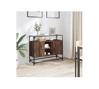 vidaXL Buffet avec dessus en verre chêne marron bois d'ingénierie, meuble de rangement, meuble de rangement de cuisine, 846073 Marron G