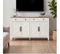 Buffet avec Étagère réglable, Style Campagne, Blanc et Marron