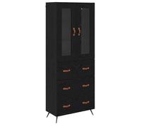 Buffet avec étagère - vidaXL - Chêne Noir - Bois d'ingénierie - 69,5x34x180 cm - Portes en verre - Poignées en métal