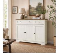 Buffet avec Étagères Réglables, 2 Tiroirs, 3 Portes, pour Salle à Manger, Style Maison de Campagne, Blanc
