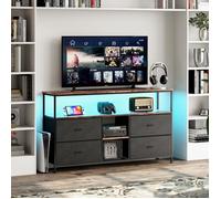 Buffet avec LED, 4 tiroirs et 3 etagères, Buffet bois, 137x29.8x78 cm, Buffet bas, Noir Tissu, Meuble TV de salon, Style moderne
