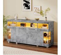 Buffet avec lumière LED - Table d'appoint moderne - 140x40x70cm-En verre trempé brillant - 3 tiroirs et 6 étagères pour salon-Gris