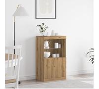 vidaXL Buffet LED Marron 60 x 37 x 100 cm Bois d'ingénierie, Buffet élégant, Meuble Moderne rectangulaire avec éclairage LED, Rangement spacieux pour Votre Salle à Manger