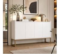 Buffet avec Pieds en métal doré, Meuble de Rangement de Style Moderne, Armoire, 4 Portes, 120x30x80 cm, pour Salle à Manger, Blanc