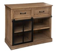 Buffet avec porte coulissante en verre DANIK - Marron et noir