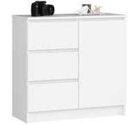 Buffet avec Porte et 3 Tiroirs Blanc - Commode Style Contemporain - 80 x 40 x 80 cm