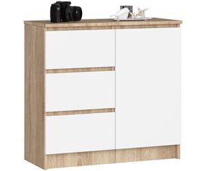 Buffet avec Porte et 3 Tiroirs Chêne Sonoma/Blanc - Commode Style Contemporain - 80 x 40 x 80 cm