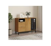 Buffet avec porte vitrée FLAM 110x40x80 cm bois massif de pin, armoire, meuble de rangement, meuble de couloir, placard
