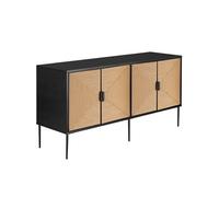 tectake® Buffet 150 x 47 x 77 cm, Buffet Salon 4 Portes Aspect Jute Naturelle, Meuble de Rangement 4 Compartiments, Meuble Salon, Salle a Manger, Vaisselier, Bahut, Placard Rangement, Noir/Marron