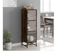 Buffet avec portes en verre - vidaXL - Chêne fumé - 35x37x120 cm - Trois compartiments - Capacité 60 kg - Portes vitrées